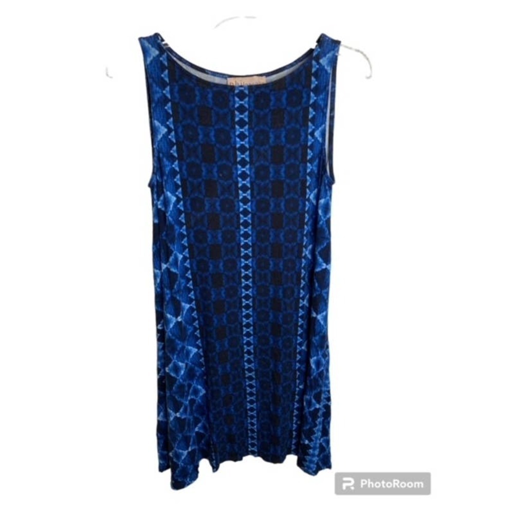 Philosophy Blue Print Jersey Knit Swing Dress Sleeveless Sun Sz M